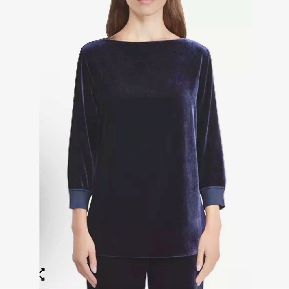 LAFAYETTE 148 Velvet Boatneck Deep Midnight Blue Blouse XXL